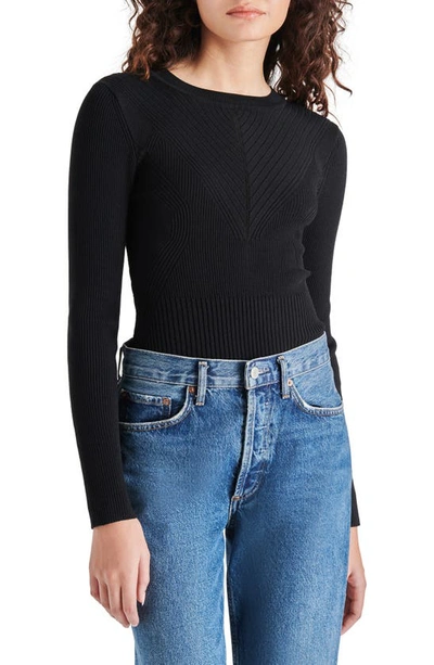 Shop Steve Madden Xandra Rib Long Sleeve Bodysuit In Black
