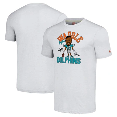 Shop Homage Jaylen Waddle Heathered Anthracite Miami Dolphins Caricature Player Tri-blend T-shirt