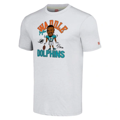 Shop Homage Jaylen Waddle Heathered Anthracite Miami Dolphins Caricature Player Tri-blend T-shirt