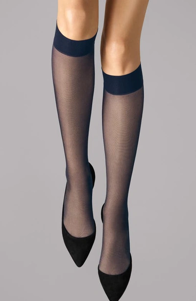 Shop Wolford Satin Touch Knee High Socks In Admiral