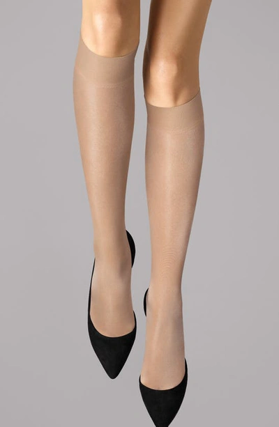 Shop Wolford Satin Touch Knee High Socks In Cosmetic