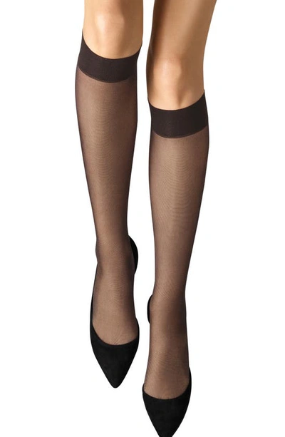 Shop Wolford Satin Touch Knee High Socks In Nearly Black