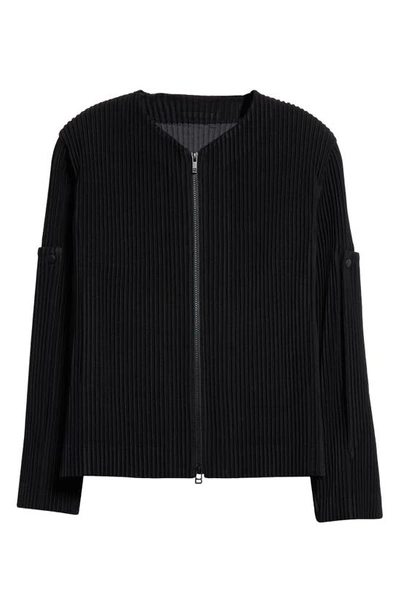 Shop Issey Miyake Unfold Pleated Zip Cardigan In Black