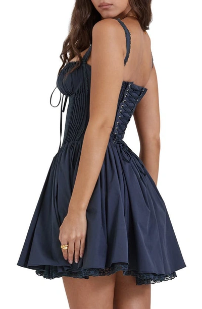 House Of Cb Pintuck Lace Trim Babydoll Dress In French Navy
