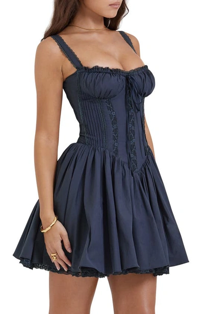House Of Cb Pintuck Lace Trim Babydoll Dress In French Navy
