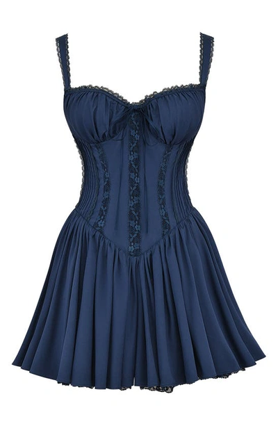 House Of Cb Pintuck Lace Trim Babydoll Dress In French Navy