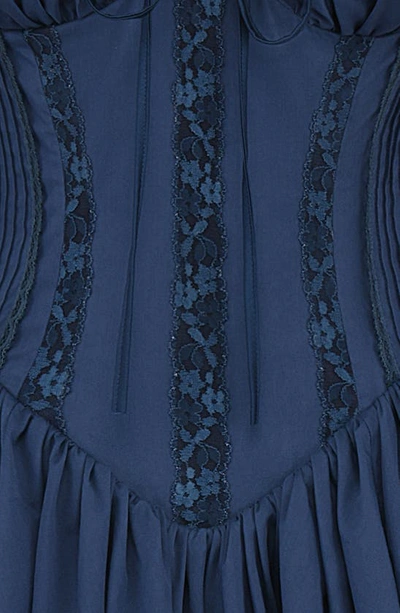 House Of Cb Pintuck Lace Trim Babydoll Dress In French Navy