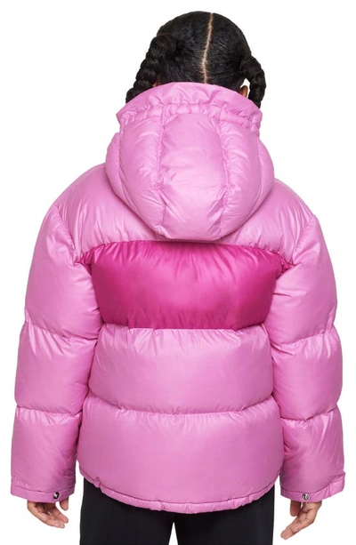 Shop Nike Kids' Sportswear Water Repellent Hooded Puffer Jacket In Pink/ Fireberry/ White
