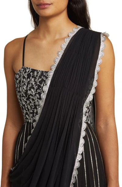 Shop Sani Anjali Metallic Embroidered Anarkali With Dupatta In Black
