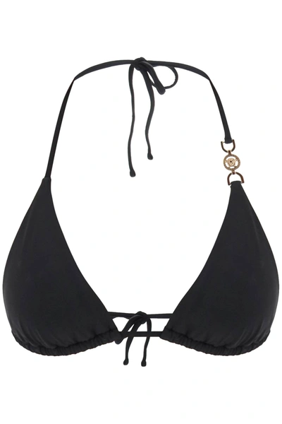 Shop Versace Medusa Triangle Bikini Top In Black (black)