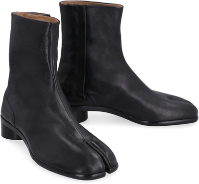 Shop Maison Margiela Tabi Leather Ankle Boots In Black