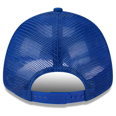 Shop New Era Blue New York Knicks Plate Oversized Patch Trucker 9forty Adjustable Hat
