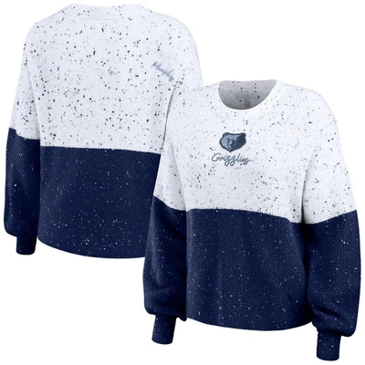 Shop Wear By Erin Andrews White/navy Memphis Grizzlies Color-block Pullover Sweater