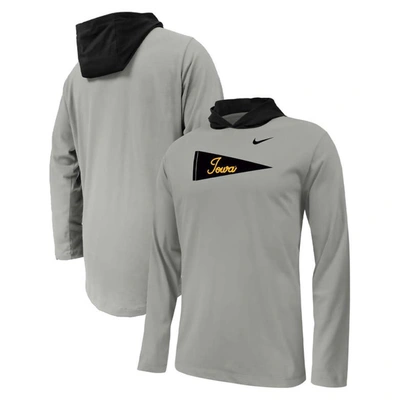 Shop Nike Youth  Gray Iowa Hawkeyes Sideline Performance Long Sleeve Hoodie T-shirt