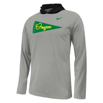 Shop Nike Youth  Gray Oregon Ducks Sideline Performance Long Sleeve Hoodie T-shirt