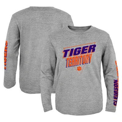 Shop Outerstuff Youth Heather Gray Clemson Tigers 2-hit For My Team Long Sleeve T-shirt