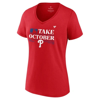 Shop Fanatics Branded  Red Philadelphia Phillies 2023 Postseason Locker Room V-neck T-shirt
