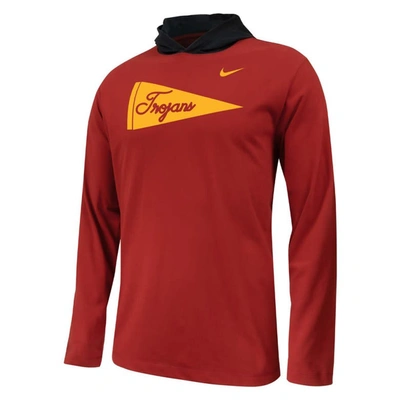 Shop Nike Youth  Cardinal Usc Trojans Sideline Performance Long Sleeve Hoodie T-shirt
