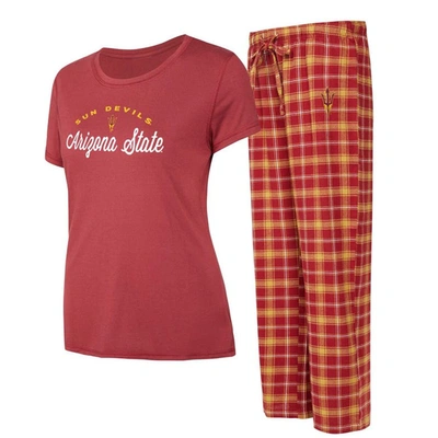 Shop Concepts Sport Maroon/gold Arizona State Sun Devils Arctic T-shirt & Flannel Pants Sleep Set