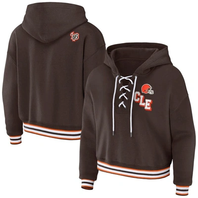 Shop Wear By Erin Andrews Brown Cleveland Browns Lace-up Pullover Hoodie