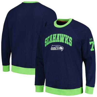Shop Tommy Hilfiger College Navy Seattle Seahawks Reese Raglan Tri-blend Pullover Sweatshirt