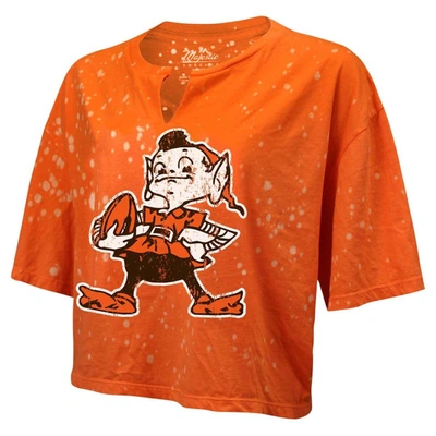 Shop Majestic Threads Orange Cleveland Browns Bleach Splatter Notch Neck Crop T-shirt