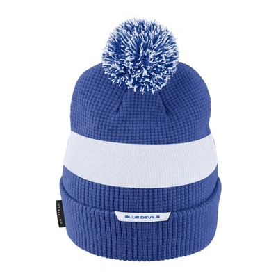 Shop Nike Youth  Royal Duke Blue Devils Cuffed Knit Hat With Pom