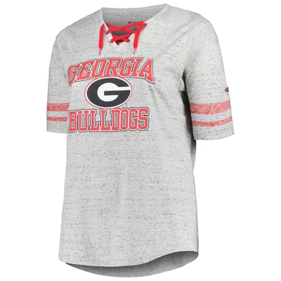 Shop Profile Heather Gray Georgia Bulldogs Plus Size Striped Lace-up V-neck T-shirt