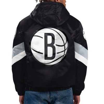 Shop Starter Black Brooklyn Nets Force Play Satin Hoodie Half-zip Jacket