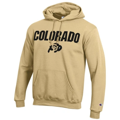 Shop Champion Gold Colorado Buffaloes Straight Over Logo Powerblend Pullover Hoodie
