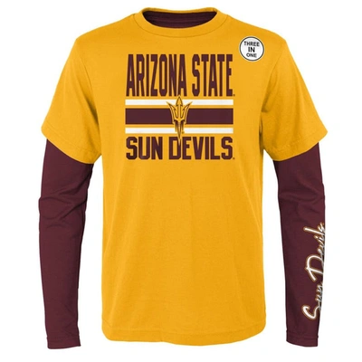Shop Outerstuff Youth Gold/maroon Arizona State Sun Devils Fan Wave T-shirt Combo Pack