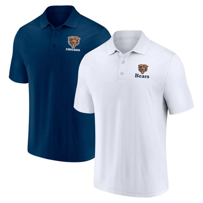 Shop Fanatics Branded White/navy Chicago Bears Throwback Two-pack Polo Set