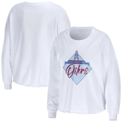 Shop Wear By Erin Andrews White Houston Oilers Gridiron Classics Domestic Cropped Long Sleeve T-shirt