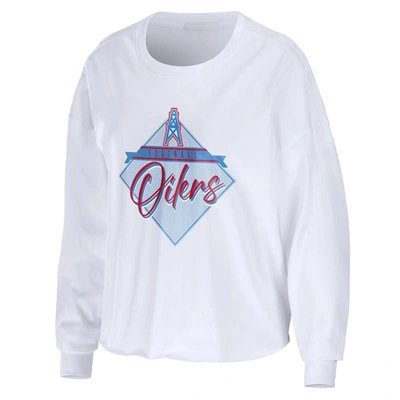 Shop Wear By Erin Andrews White Houston Oilers Gridiron Classics Domestic Cropped Long Sleeve T-shirt