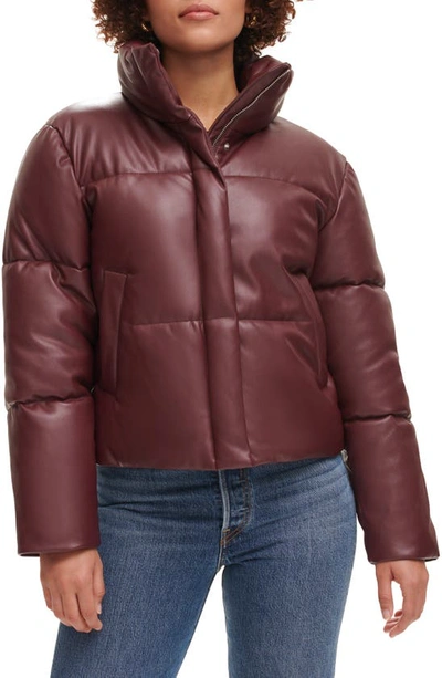 Shop Levi's Water Resistant Faux Leather Puffer Jacket In Chocolate Brown