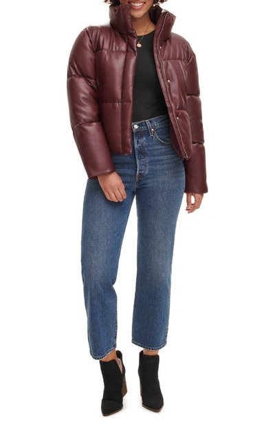 Shop Levi's Water Resistant Faux Leather Puffer Jacket In Chocolate Brown