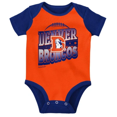 Shop Mitchell & Ness Newborn & Infant  Orange/royal Denver Broncos Throwback Big Score Bodysuit, Bib & Boo