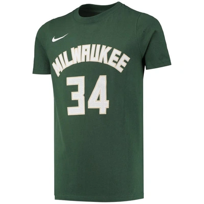Shop Nike Youth  Giannis Antetokounmpo Hunter Green Milwaukee Bucks Logo Name & Number Performance T-shirt