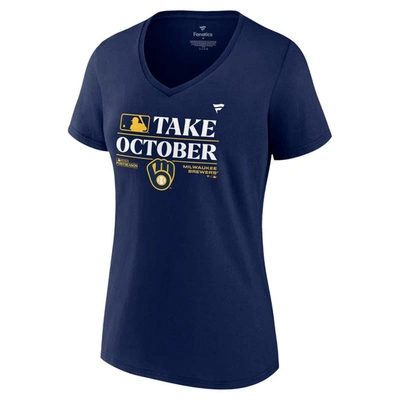 Shop Fanatics Branded  Navy Milwaukee Brewers 2023 Postseason Locker Room V-neck T-shirt