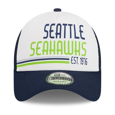 Shop New Era White/college Navy Seattle Seahawks Stacked A-frame Trucker 9forty Adjustable Hat