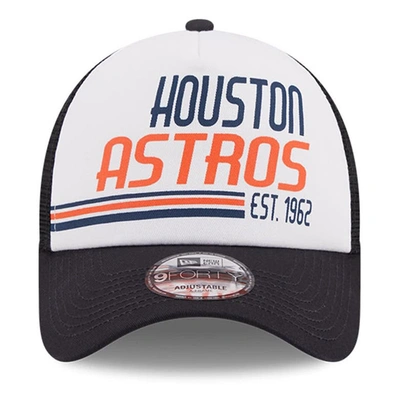 Shop New Era White/navy Houston Astros Stacked A-frame Trucker 9forty Adjustable Hat