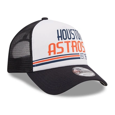 Shop New Era White/navy Houston Astros Stacked A-frame Trucker 9forty Adjustable Hat