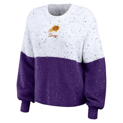 Wear By Erin Andrews Women's  White, Purple Phoenix Suns Color-block Pullover Sweater In White