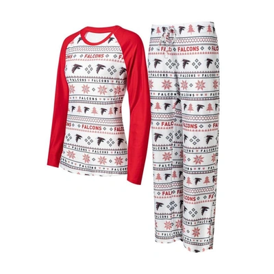 Shop Concepts Sport White/red Atlanta Falcons Tinsel Raglan Long Sleeve T-shirt & Pants Sleep Set