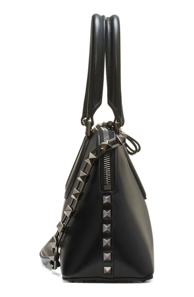 Shop Valentino Medium Rockstud Leather East/west Duffle Bag In 0no Nero