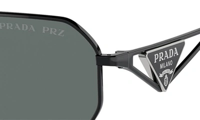 Shop Prada 58mm Polarized Rectangular Sunglasses In Black