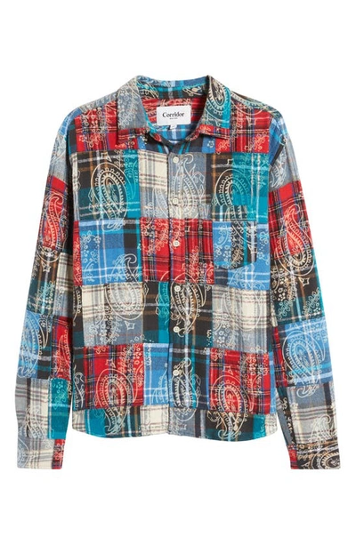 Shop Corridor Plaid Paisley Patchwork Flannel Button-up Shirt In Multi Red/ B Lue