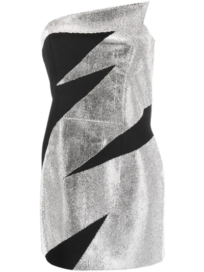Shop Nué Silver-tone Stretch-silk Dress In Nero