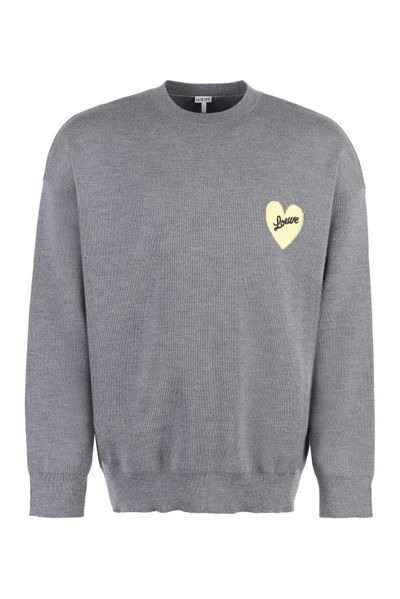 Shop Loewe Heart Intarsia Dropped Shoulder Sweater In Grey