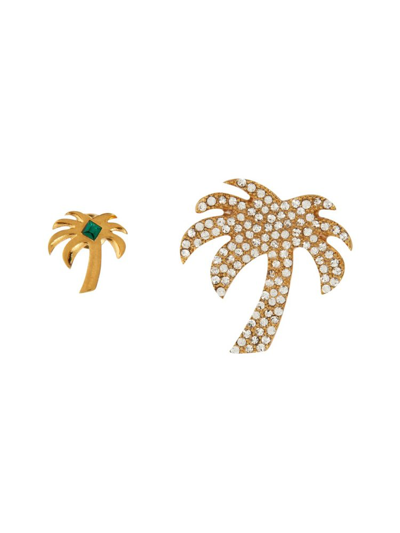 Shop Palm Angels Embellished Mismatched Stud Earrings In Gold